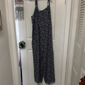 Navy Floral Tie-Strap Wide-Leg Jumpsuit